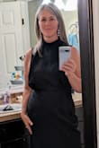 This dress was perfect for a formal wedding I attended. I'm 56 and a mom of 6 with a bit of a mom tummy. This dress skimmed but didn't cling and "accentuated the positive" as my husband says! Only thing I had to do was hem the dress about 4 inches, so I could show off my sparkly shoes. I got so many compliments, but the ultimate compliment came from my 13 year old son who smiled and said, "WOW"! I felt beautiful! Highly recommend this dress. - Laura S.