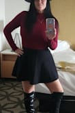 Love this flirty skirt with perfectly slimming, contrast stitch piping! It felt stylish and fun, with lots of compliments. I paired it with sheers & tall boots. - Cynthia S.