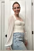 The sleeves are so soft! It is a bit more transparent on the body than I anticipated. You can see my back tattoo through the fabric and outline of belly button. Not entirely in love with the neckline but it's comfortable and I'm excited to wear it out! Easy to dress up - Christine G.