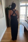 I bought this as a bridesmaid dress for an upcoming wedding, but I think this would also be a great dress to wear as a wedding guest at a black tie wedding or formal event. Stretchy and form-fitting fabric that hugs your curves well! Flattering neckline for my broad shoulders and the cross-back adds a little oomph to an otherwise pretty plain dress. It's also a perfect length for my 5'6'' frame - wearing 3 inch heels in this photo. - Alexandra D.