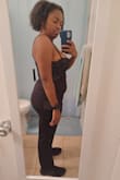 I tried to size up (from M to L), but even that was still too small and tight (especially since the top is corset like and doesn't have as much give). The zipper was also a bit difficult, but I did like the fabric of the bottom. I'm returning because it's a bit too much exposed in the breast area for the party I was hoping to attend. However, if I would have probably ordered an XL (2 sizes up) to feel comfortable. I will say, as a short person with a butt, the length was weird with the L, another reason I'd order an XL. - Teionna L.