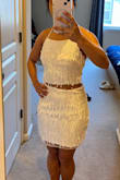 This two piece fit like a glove. It will be perfect for my bachelorette party and going out. The skirt fits well and the top is very adjustable. - Nina L.