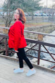 I was looking for a red blazer a long time, but I thought I wouldn't wear it a lot! And when I saw this one, I didn't think much. I liked it so much, the length, fabric, style. One week after, I was invited to speak in one event, and there was this unique blazer; my outfit for that incredible moment. - Isabella O.