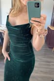 Could not be happier with this dress. Fabric is comfy and has a lot of stretch. Complements curves in all the right ways. Was worried about the straps, as it was not adjustable and gapping at the front [is] given [with] small chests - but no issue! Also, very happy with the length, very classy. - Brooke R.