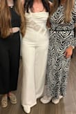 I love this jumpsuit so much! I wore it for my Hen Do and got sooo many compliments. It's lined so not see-through (but also means it's very warm. Might not be suitable for warmer weather!) I went for a size L because I'm a UK 12 on top and 14 on bottom. It fit perfectly on the bottom and was a little big on top, but because of the tie back, I could tie it as tight as I needed. It was perfect. I'm 5ft9 and this was the perfect length when I wore a small heel. So this is very long, perfect for tall gals! Bit of a faff to get on and off though so always had to bring a friend to the bathroom to tie the back up again - Kirsten D.