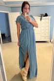 Beautiful and flattering dress! I took a risk and ordered on the smaller size. So glad I did! It's very forgiving with lots of beautiful flow! - Jennifer G.