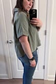 Love this top. It camo's my tummy, which I'm not in love with. It's comfortable and classy. Just the right length. Pics show the side view too, a little longer in the back - Aubrey Y.