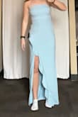 This dress has the perfect length which i was a little worried about being on the shorter side. It just brushes the floor. It also has elastic at the top so it won't fall down when walking or jumping! Great overall purchase! - Delaney E.