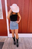 Nice material on the hat!!! Looks expensive - got lots of compliments on this hat!!!! Great cowgirl hat for your country night out!!! - Gwen C.