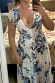 I really wanted to love this dress and DO love the dress, but it's so low cut that I can't wear it. It looks fairly modest on the model, and I thought it was something I could wear to a company event, but definitely not. The chest is also a bit tight (which I guess if it's going to be that low it needs to be), so there was no option of adding a stitch to keep it closed. For reference, I'm 5'3, 145lbs, 36C. It fit really well everywhere else, and the length was perfect. But I'll have to return. Darn. - Brandi M.
