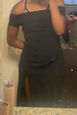 This dress was exactly what i was looking for when it came to prom dress shopping. The material on the inside is so soft and warm (which is great because I'm always cold). It was the perfect length (I'm 5'4), barely dragged on the floor, and with heels it was perfect. The only thing i changed was the waist line. I didn't have time to order a smaller size but other than that it was perfect. The slit didn't go to high, the sleeves rested comfortably, and I got loads of compliments! - Kylie E.