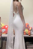 It was a beautiful dress. The only thing that I wasn't the biggest fan of (due to my smaller chest) was the top and the lack of a built in bra/ padding. I am using an adhesive bra and a veil for reference. Everyone I showed the dress is always in awe with it. It is truly gorgeous, and it adjusts in all the right places. I can't wait to wear it in my wedding - Gabriela B.