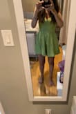 Everything about this romper is great: the color, the cross back, the material, the length, etc. Two things to be aware of when deciding: 1. The color isn't exactly as pictured. It's more of a muted green and 2. The bottom is so pleated it can look like a skirt from certain angles. Neither of those issues bothered me and I will gladly be wearing it! - Marline K.