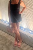 Okay, this outfit was amazing- fits so nice. I am usually a small/medium. I took a chance and went for a small, and it fit like a glove. And I liked that it didn't really show my stomach. The shorts in the back were awesome too - Moira F.