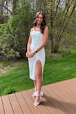 So thankful for this dress! I felt beautiful! The slit was perfect. The straps on the one arm stayed all throughout my bridal shower. 10/10 recommend! - Taylor O.