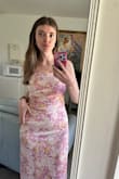 I wore this dress for my cousin's late April wedding and love how light and soft it was. It's a good length and fits well around the bust area. The ruching and leg slit are also very flattering. Nice dress for a photo shoot or spring/summer special event - Olivia V.