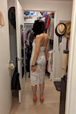The dress fits great! I will be using it for my bridal shower. I got a small and I'm usually a small or size 2. The material feels good, it's a thick lace design. The zipper is not smooth, that part feels cheap. Also the bottom of the dress limits your walking stride. The lace has no give, a slit would've probably helped with that. There were also a couple snags in the lace pattern when it came. Overall, a very nice dress for the price point. It also arrived relatively quickly. - Luna C.