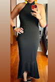 Fits perfectly, not too tight so the belly hides quite well. The neck falls a bit, but it still looks amazing and is super comfortable! Loved it!! - Adriana D.