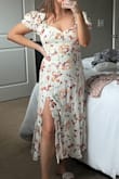 I bought this dress for my engagement photo shoot and it's perfect! It fits true to size, it hugs in all the right places but also has some stretch, especially around the arms and the bust. It's not see through whatsoever, and it's super soft! I loved it! - Kelsey M.