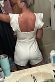 I bought this romper to wear for my rehearsal dinner! My wedding is in June, so I wanted something that I would be comfortable in and not too hot. Rompers worry me sometimes because I have a long torso, but this one doesn't pull or bother me at all! It is not too short, so I'm not worried about my booty cheeks being out either. I won't be able to wear a bra because of the way the back cuts, but I am gonna throw on some pasties!! I cannot wait to wear this one!!!! - Marla H.