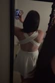This dress was very pretty but made me look a bit top-heavy. I would recommend it for those with smaller busts or who have boobs that sit more to the side than forward! Also, I didn't like how tight the elastic was at the top of the skirt in the back. It dug into my skin and was pretty uncomfortable. - Ashley P.