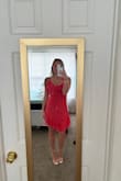 Cute dress! However, it was too big. Lots of space in my stomach/hips area and was not slim fitting in those places. The strap with the ruffle was also too big. - Mira M.