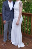 My husband and I planned our elopement 2.5 weeks away, so I had to buy my outfit stat! This dress came in quickly. The fabric was perfect-stretchy, slimming, and hugged all my curves. One downside of the fabric is that when we took photos in our garden, the bottom of the dress started pilling, so I would NOT say that this is a re-wearable dress on multiple occasions if you're planning to take it outside. However, I was able to wash it, and it took out all the dirt stains from walking through the garden. The low back was at a perfect spot on my back, so much so that I was able to still wear shape-wear thigh slimmers. It would not be a good dress for tummy slimmers that wrap around the back. I tried several and all of them showed above the fabric line. The last thing I'll say is that I have a very large butt that I wanted to show off. I was very scared about it not fitting due to other reviews on here with similar hip sizes, but it worked perfectly for me! - Kaylin L.