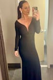 I wore this for a New Year's Eve wedding and it was absolutely stunning! I got compliments all night. Looks great with a slicked back pony so you can show off the back of the dress. No bra was needed and I'm a 36C. Runs true to size. I did have to get it hemmed about an inch but it fit perfectly! Such a flattering dress. - Meagan M.