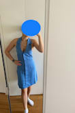 This dress actually fits beautifully at the front. Not too much cleavage (but I will say I wish there was a way to adjust the halter bc it sits a little low on me). The length and color are beautiful. That being said, the back has WAY too much fabric. No [matter] how many times I re-tied the bow or knot, it looked too weird. Might have to return it because of that. - Julia F.
