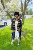 I absolutely loved this dress for my graduation photoshoot and graduation day! I received so many compliments and felt so confident in this dress. It's made with a thick material but a little stretchy to fit along any curves on your body. You could size down if you want a slightly tighter fit and have a smaller waist and chest. - Shanelle M.