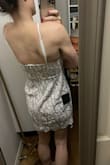 I love this but haven't figured out what to wear it to yet (purchased in 2022, it is now 2024). When I bought this, I was about 10lbs heavier than I am in this photo. It fit me quite well when I bought it but is now loose in the back where the zipper is. If you're looking at my current measurements, I'd go for an XS. My only other issue with it is that the lace part at the top point flaps down as soon as I move, so I will probably have to stitch it in better place. - Hannah A.