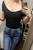 Love this off-the-shoulder look. I was a lot bigger when I bought this, and it fit me then and still fits me now (I now usually wear an xs/s). - Hannah A.