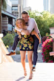 I received lots of positive comments about the dress on my engagement photo shoot. I'm 5'7, 149, athletic, and have a big booty. I ordered a medium based on other reviews. It fit VERY tight around my hips. I would have sized up if I was wearing this to anything other than a photoshoot. The pictures turned out great, but I kept having to pull the dress down. - Anna C.