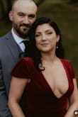 This dress adds a sexy twist to a classy and classic design with a plunging neckline. The neckline is the perfect statement and makes it a show-stopper. The fit is true to size, and the color is true to the photos. The dress fits comfortably. People rave about the dress in our engagement photoshoot. - Lea V.