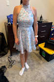 This did not work for my build. I have a small waist and a lean, athletic build, and it just did not look good despite fitting mostly fine. (ignore the mess - we just moved in!) - Elizabeth L.