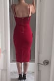 The fit of this dress was amazing, and the color was gorgeous. With my body self-consciousness [about the] weight in my lower belly, it was a tad too snug for comfort. A bodysuit would have shown as well so that was a no go. The fabric was a nice thick fabric, though. If I had time to go up in size and check the fit before our cruise, I would have attempted it. - Alicia L.