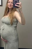 I love this dress!! The material is thin but not see through. Perfect for a Texas summer when at 36 weeks pregnant. Stretchy too so I can wear it during pregnancy and beyond. I was initially worried about being able to see panty lines but no issues there either! - Sarah B.