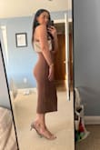 I love this dress, it fits me well, and got lots of compliments. It is tight and fitted, that is the style of the dress and I wouldn't got up a size, I was fine in a small. - Jessica M.