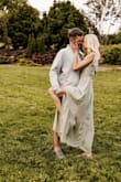 I ordered this dress last minute for my engagement photos- so happy I did! I felt so pretty in it and loved the way it photographed- fun, flirty, modest, but still sexy with the slit. It did arrive very wrinkled and required a lot of steaming prior to wearing. - Alexandra M.