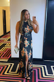 I loved this dress for our family wedding this summer. It was a nice lightweight satin feel, and the high slit was the best part! Sexy but covers up everything perfectly. No backless bra was needed, just strapless. I am typically between a 12-14, and the XL fit me perfectly. - Beka N.