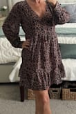 I love leopard print, and this gorgeous little dress was on clearance! I ordered extra small. I'm petite-framed and the dress is meant to be loose, but it fits in all the right spots like sleeve length as well as length of dress. I am looking forward to wearing this when it becomes boot season in the fall. It's super comfortable & light weight. - Laura S.