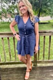 I was very impressed with the fit of this dress. It fit me like a glove (but not tight). I normally wear a medium but ordered a large and glad I did. I definitely needed a large in the bust area (suggest you order a size larger). And while I typically hate linen because it is so wrinkly, this dress wasn't so bad (photo is from day two of wearing it). Not suitable for a formal occasion due to the material type (although it is lined and that makes it nice). Great for any casual occasion. LOVE IT d - Tracey L.