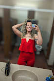 The material is epic! A perfect amount of stretch and thick enough to feel high quality. I have a small chest and larger hips/thighs so this fit was very flattering. Slightly long for my height but was fine with heels. - Karissa D.