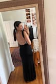 This dress is so flattering and comfortable! I'm 5'7, 36C, 150 pounds and ordered the size medium for a black tie wedding. I possibly could've gone a size up for a large but the dress is very stretchy and I think the straps would've fallen off my shoulders. The low back is so flattering and the way the dress hangs in the front, I love! - Carlie J.