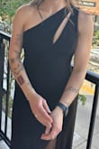 I'm not normally someone who wears dresses like this, but it was a black tie wedding! For one of my first times wearing a dress like this in my adult life, this dress made me feel super confident! The strap/bust area was a little big. I used sticky tape to hold it up, but the dress was pretty heavy. It did end up coming off at the end of the night. Not a huge deal to me though as it didn't fall super low when it was untaped. I will say that I think this dress MIGHT run a little large. I have a 27-28" waist (depending on how much I've had to eat lol) and it was still a little loose on me. I think an XS would have worked but didn't have enough time to exchange! Also, I'm 5'5-ish and wore pretty tall heels, and the length was perfect in the heels! - Rachel N.