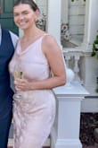 I thought this dress was very cute, it was perfect for the wedding I bought it for as the theme was summer/cocktail... but the dress is so see-through!!! I had to buy a shape wear bodysuit with shorts to wear under it so no one saw my goods. Another complaint is that the straps are so thin and as you tighten them you can see the material fray (zoom in on my shoulder). Since the material is sort of satin-like, it is also so wrinkly that I had to steam it several times before wearing. Overall, it's a very cute & classy dress but there are too many flaws for my liking :( - Katie H.