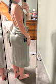 She fits absolutely perfectly! I do recommend getting tape to stick the side to your boobs because if I bend forward, it shows almost my whole boob. Maybe if you're bigger-chested, it'll fill it out a little more and won't have to worry about that? - Calli D.