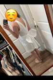 This dress is super classy and chic. I'll be wearing it for my bridal shower. The small was quite tight and the medium is slightly big for me, but it still works and I love it so I kept the medium. I am a 34B/C. - Alexandra S.