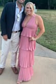 Loved this dress so much! Having the ties in the back helped keep everything secured. It was very long on me so I had to get it hemmed. I am 5'3. I received so many compliments! Both pictures are unfiltered. It is definitely more pink in the sunlight! Super flattering! - Hayley B.