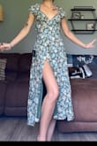 This dress is perfect! Going to a wedding and trying to find a beautiful somewhat modest dress that would show personally but not look to grown and this is perfect!!! Color/ length is perfect cut out back for a little something and the slit is perfect not to high up! Love this dress and definitely recommend as a guest dress for any upcoming spring/summer weddings! - Harlie W.